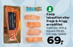 SuperBrugsen Coop laksefilet eller Freja & Frigg ørredfilet tilbud