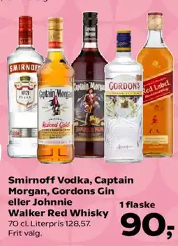 SuperBrugsen Smirnoff Vodka, Captain Morgan, Gordons Gin eller Johnnie Walker Red Whisky tilbud