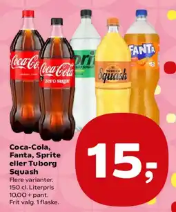 Kvickly Coca‑Cola, Fanta, Sprite eller Tuborg Squash tilbud