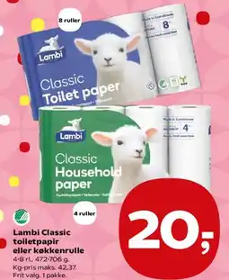 Kvickly Lambi Classic toiletpapir / Classic Household paper tilbud