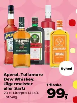 Kvickly Aperol, Tullamore Dew Whiskey, Jägermeister eller Sarti tilbud