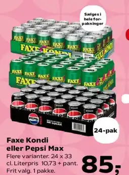 Kvickly Faxe Kondi eller Pepsi Max tilbud