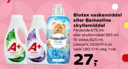 Kvickly Biotex vaskemiddel eller Bamseline skyllemiddel tilbud