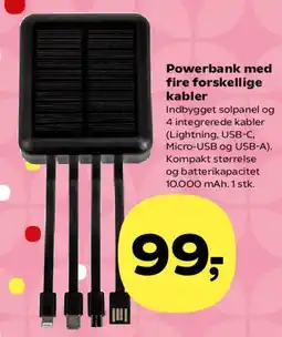 Kvickly Powerbank med fire forskellige kabler tilbud