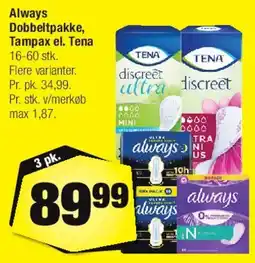 Calle Always / Tampax / TENA (damehygiejne) tilbud