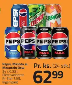 Fleggaard Pepsi / Mirinda / Mountain Dew (24 x 0,33 l) tilbud