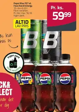 Fleggaard Pepsi Max / Faxe Kondi Energy (PET) tilbud