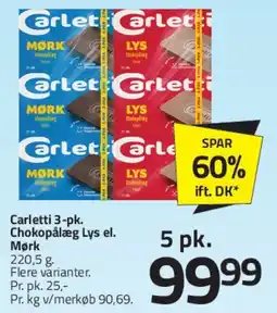 Fleggaard Carletti Chokopålæg (3-pk / 5-pk) tilbud
