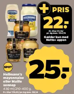 Netto Hellmann's mayonnaise eller Maille sennep tilbud
