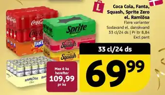Coca Cola, Fanta, Squash, Sprite Zero el. Ramlösa