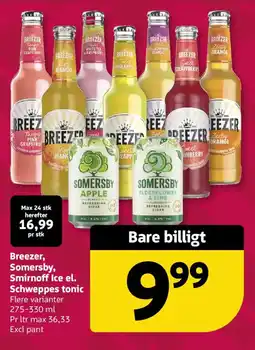 Løvbjerg Breezer, Somersby, Smirnoff Ice el. Schweppes tonic tilbud