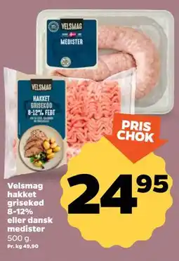 Netto Velsmag hakket grisekød 8-12% eller dansk medister tilbud