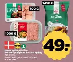 Netto Dansk kyllingelårfilet, hakket kyllingekød eller hel kylling tilbud