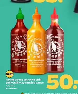 Netto Flying Goose sriracha chili eller chili mayonnaise sauce tilbud
