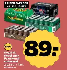 Netto Royal øl, Pepsi eller Faxe Kondi sodavand tilbud