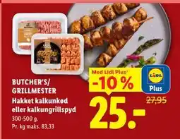 Lidl BUTCHER'S/ GRILLMESTER Hakket kalkunkød eller kalkungrillspyd, App-pris tilbud