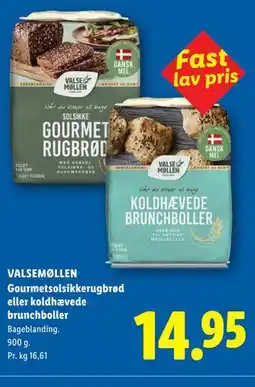 Lidl VALSEMØLLEN Gourmetsolsikkerugbrød eller koldhævede brunchboller tilbud