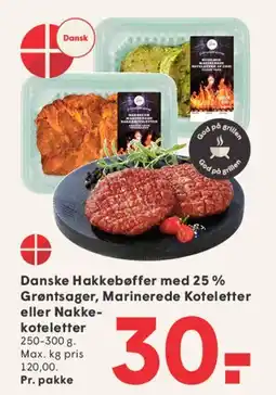 SPAR Danske Hakkebøffer med 25% Grøntsager, Marinerede Koteletter eller Nakkekoteletter tilbud