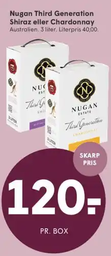 SPAR Nugan Third Generation Shiraz eller Chardonnay tilbud
