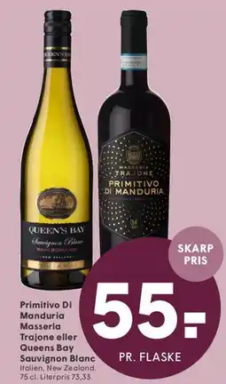 SPAR Primitivo di Manduria (Masseria Trajone) / Queens Bay Sauvignon Blanc tilbud
