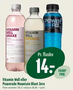 Min Købmand Vitamin Well eller Powerade Mountain Blast Zero tilbud