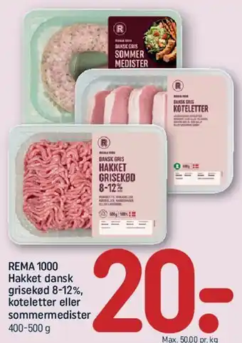 Hakket dansk grisekød, koteletter eller sommermedister