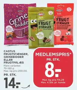 MENY Castus frugtstænger / Grinebider / Frugtpålæg tilbud