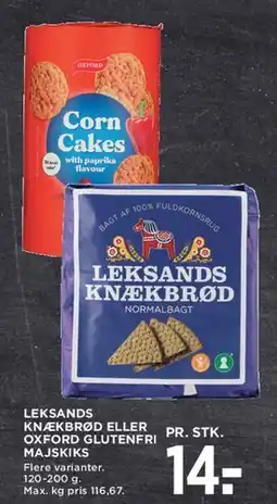 MENY Leksands knækbrød eller Oxford glutenfri majskiks tilbud