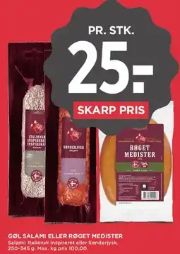 MENY Gøl salami eller røget medister tilbud