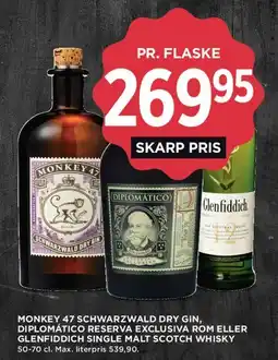 MENY Monkey 47, Diplomatico eller Glenfiddich tilbud