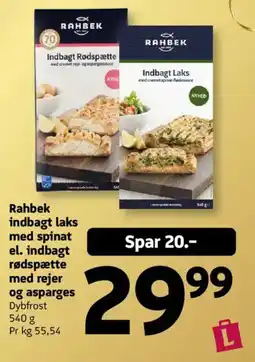 Løvbjerg Rahbek indbagt laks med spinat el. indbagt rødspætte med rejer og asparges tilbud