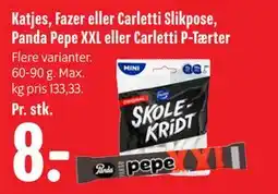 Min Købmand Katjes, Fazer eller Carletti Slikpose, Panda Pepe XXL eller Carletti P-Tærter tilbud