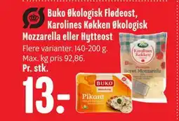 Min Købmand Buko Økologisk Flødeost, Karolines Køkken Økologisk Mozzarella eller Hytteost tilbud
