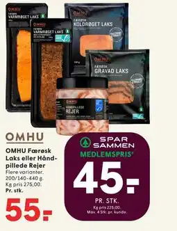 SPAR OMHU Færøsk Laks eller Håndpillede Rejer tilbud