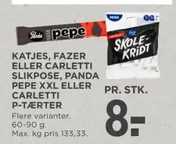 MENY KATJES, FAZER ELLER CARLETTI SLIKPOSE, PANDA PEPE XXL ELLER CARLETTI P-TÆRTER tilbud