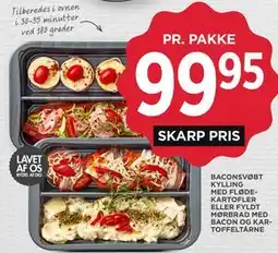 MENY BACONSVØBT KYLLING MED FLØDE-KARTOFLER ELLER FYLDT MØRBRAD MED BACON OG KAR-TOFFELTÅRNE tilbud