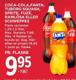 MENY COCA-COLA, FANTA, TUBORG SQUASH, SPRITE, FUZE, RAMLÖSA ELLER SCHWEPPES tilbud