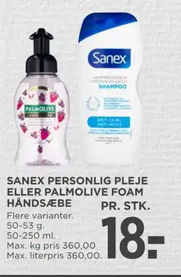 MENY SANEX PERSONLIG PLEJE ELLER PALMOLIVE FOAM HÅNDSÆBE tilbud