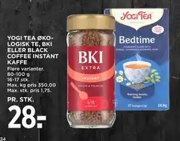 MENY YOGI TEA ØKOLOGISK TE, BKI ELLER BLACK COFFEE INSTANT KAFFE tilbud