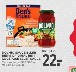 MENY DOLMIO SAUCE ELLER BEN’S ORIGINAL RIS I KOGEPOSE ELLER SAUCE tilbud