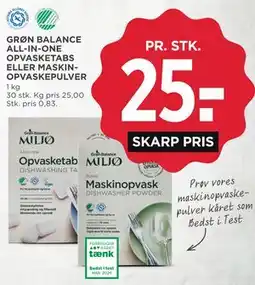 MENY GRØN BALANCE ALL-IN-ONE OPVASKETABS ELLER MASKINOPVASKEPULVER tilbud