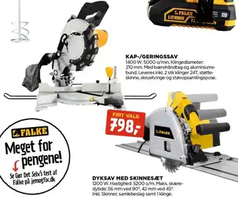jem & fix Falke Kap-/Geringssav 1400 W.5000 o/Min.Klingediameter.Dyksav Med Skinnesæt 1200W.Hastighed:5200 o/m. tilbud