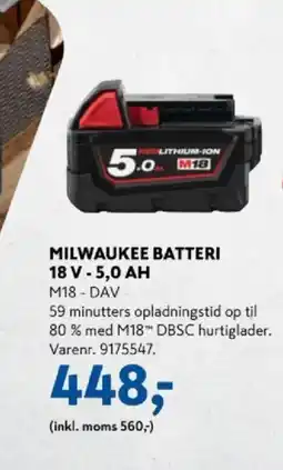 Davidsen Milwaukee batteri m18 - dav tilbud