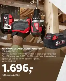 Davidsen Milwaukee slagboremaskine 18 v tilbud
