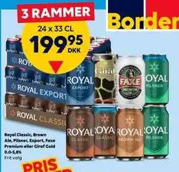 BorderShop Royal Classic, Brown Ale, Pilsner, Export, Faxe Premium eller Giraf Gold tilbud
