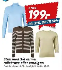Bilka Strik med 3/4 ærme, rullekrave eller cardigan tilbud