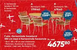 Bilka Kerteminde havebord 180 cm med 6 Kerteminde havestole tilbud