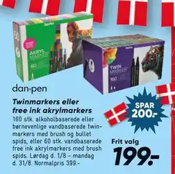 Bilka dan-pen Twinmarkers eller free ink akrylmarkers tilbud