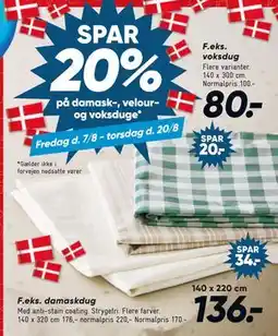 Bilka SPAR 20% på damask-, velour- og voksduge tilbud
