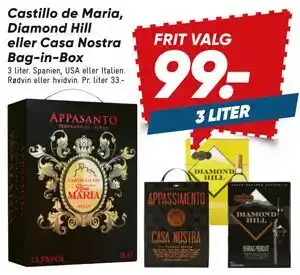 Bilka Castillo de Maria, Diamond Hill eller Casa Nostra Bag-in-Box tilbud